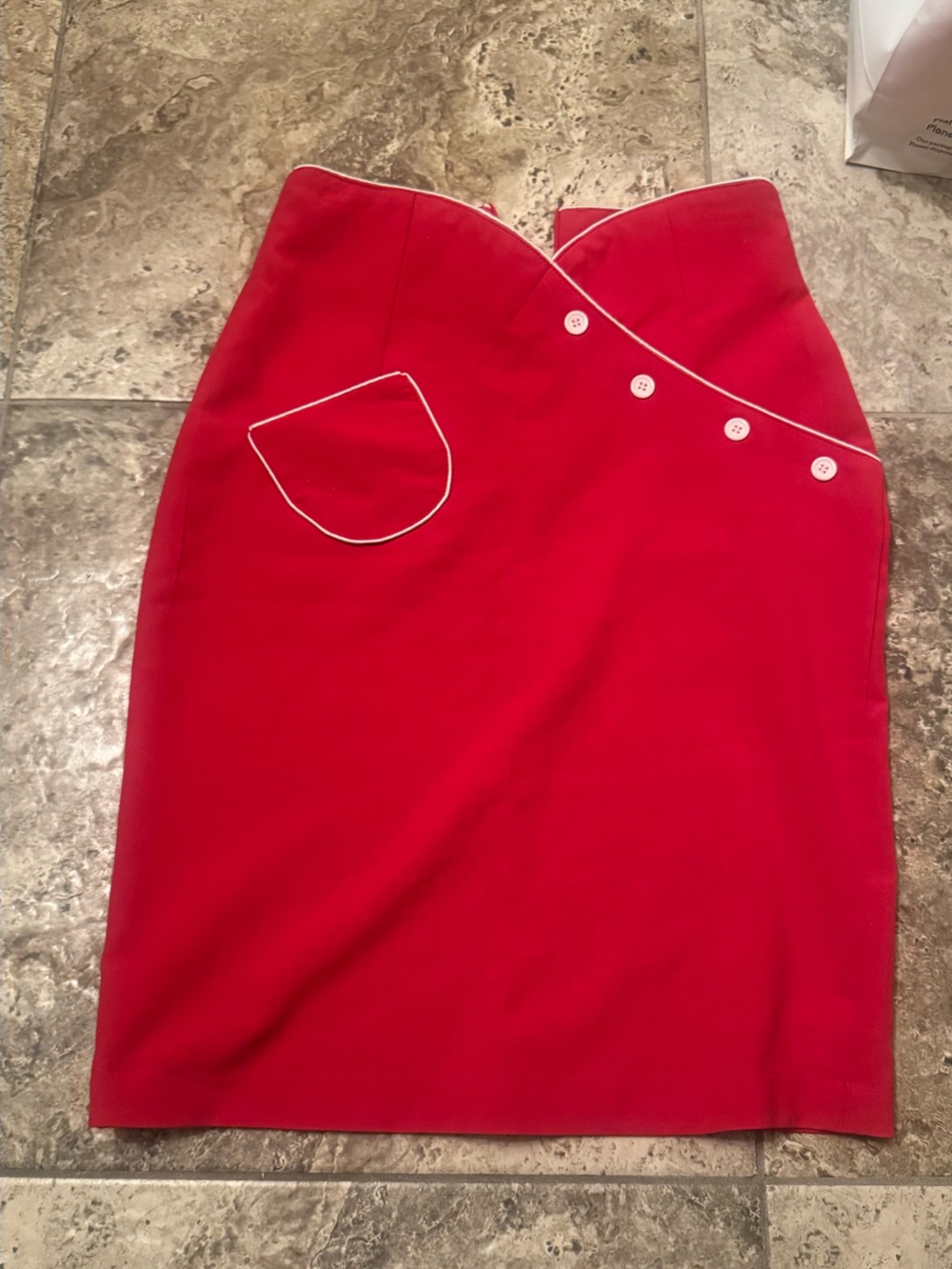 Bettie Page Red Pencil Skirt with White Piping S - Picture 4 of 10